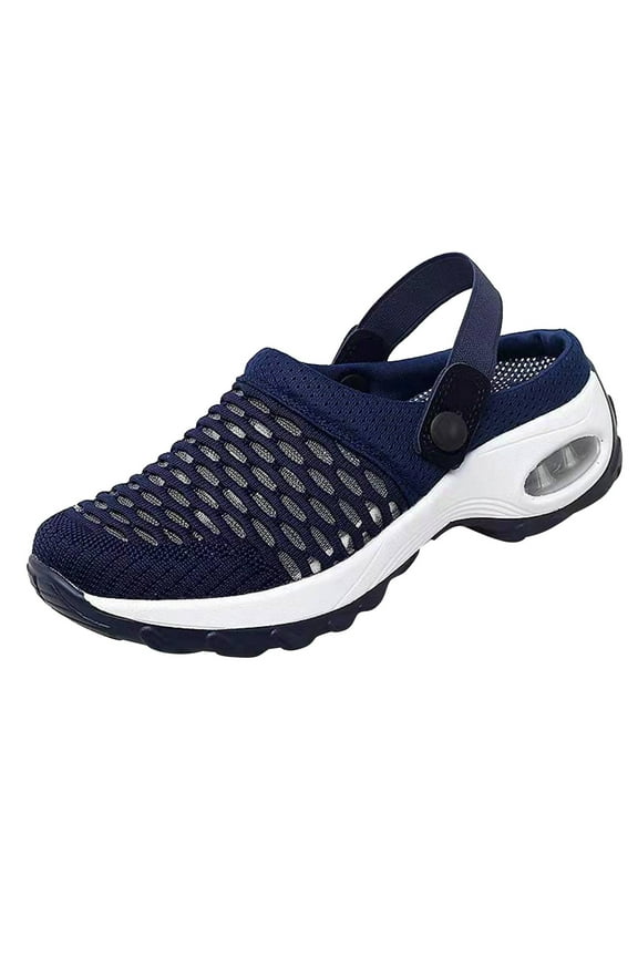 Women's Slip-on Mule Sneakers Breathable Air Cushion Wedge Backless Walking Shoe Lightweight Platform Orthotic Clog Casual Shoe