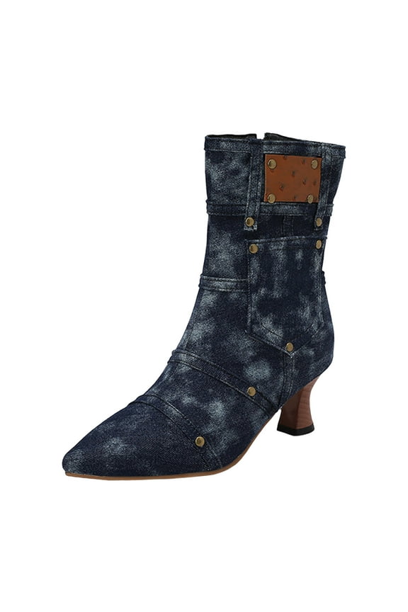 Womens Ankle Boots Snip Toe Casual Mid Heel Western Cowboy Cowgirl Boots