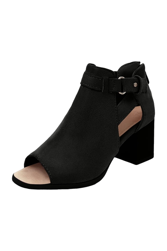 Womens Peep Toe Ankle Booties Heels Cutout Back Zipper Sandals Suede Side Ankle Strap Dress Sandals