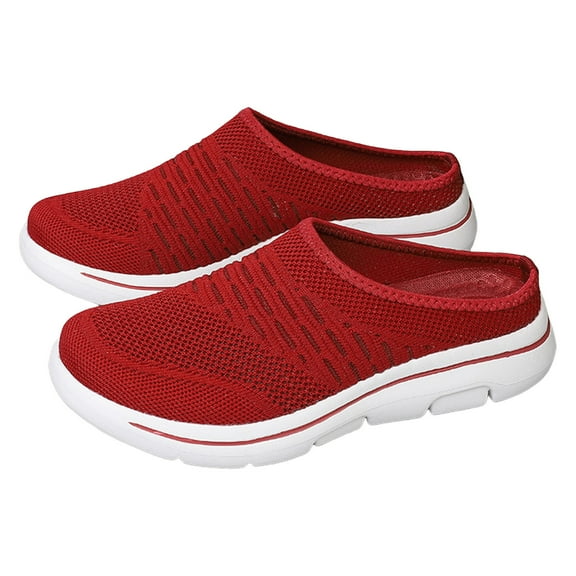 Guttear Womens Mesh Mules Slip on Shoes Backless Sneakers Knit Flats Non-Slip Walking Shoes