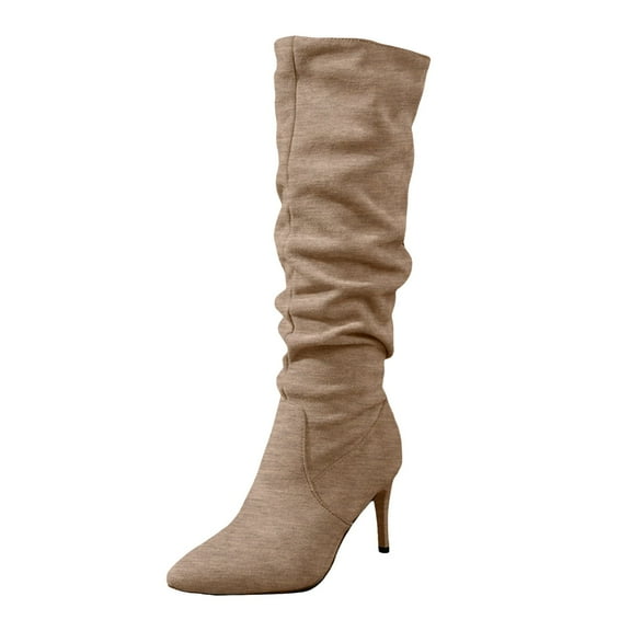 YLYL Womens Slouchy Knee High Boots Mid Calf Boots Kitten Heel Pointed Toe Heeled Boots