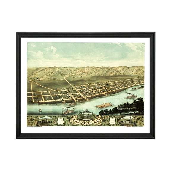 Guttenberg Art, 1869 Vintage Map of Guttenberg Iowa, IA History Wall Decor Gift, Old Guttenberg Map - 24" x 18" Black Framed Print