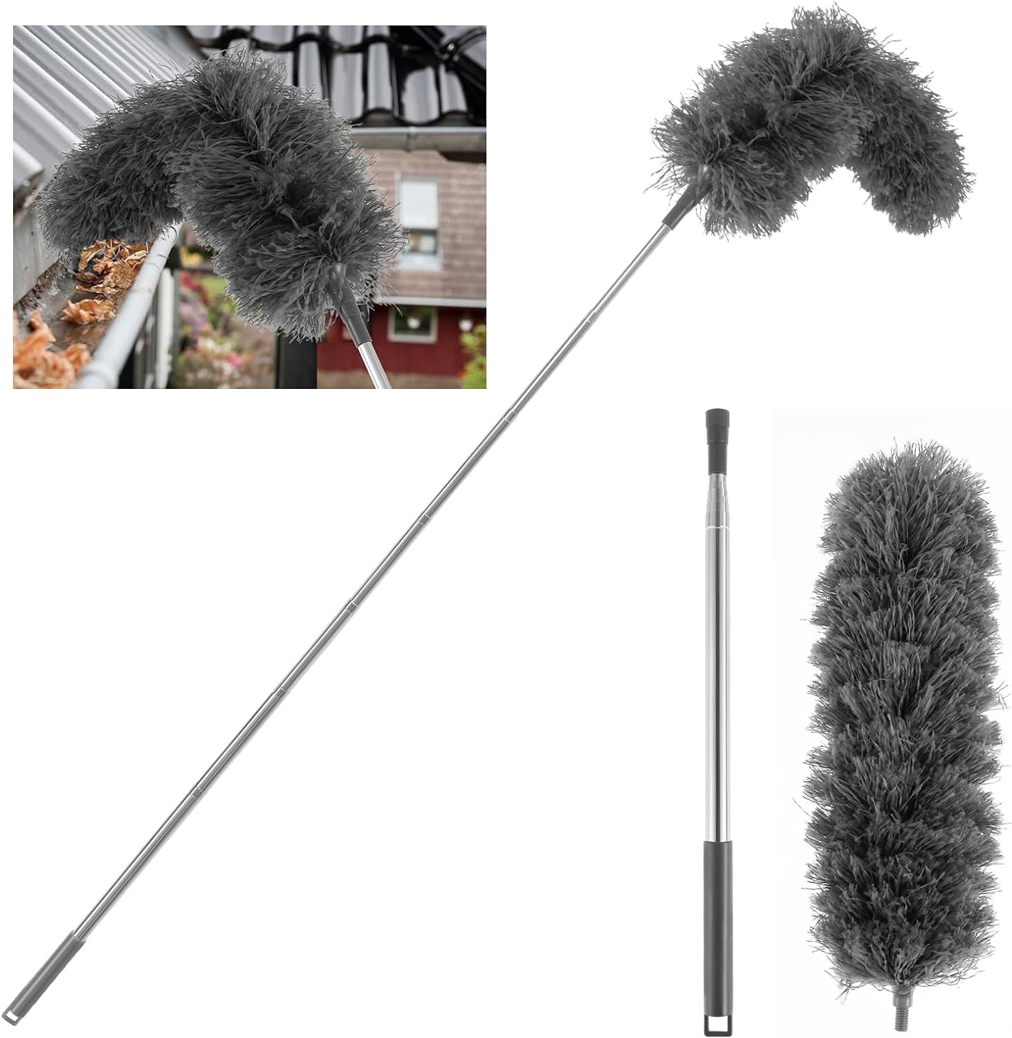 Gutter Cleaning Brush, Extendable Roofing Guard Cleaner Toolw/Telescope Rod, Sturdy Long