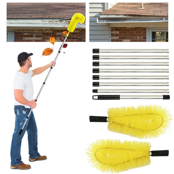 Gutter Cleanergutter Cleaning - Roofing Downspout Extension,Tools from The Ground with 8PCS Telescopic Extendable Pole (Yellow)
