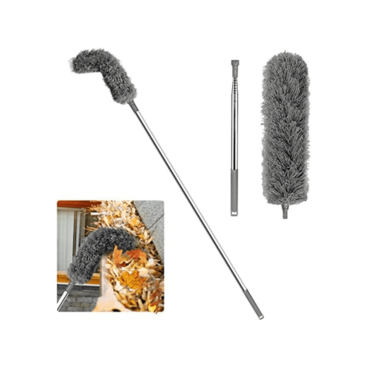 Pearwow Gutter Cleaning Brush,Extendable Guard Cleaner Tool with Telescopic  Pole Stiff Brush for Removing Leaves and Debris from The Ground