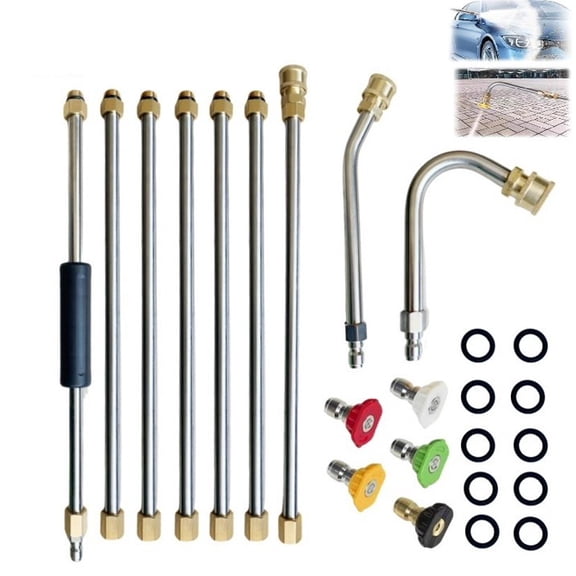 Gutter Cleaning Pressure Washer Extension Wand, 5 Spray Nozzle Tips with 2 Curved Rod Attachments, 1/4 Quick Connect, 4000 PSI Pressure Washer Accessory9 PCS