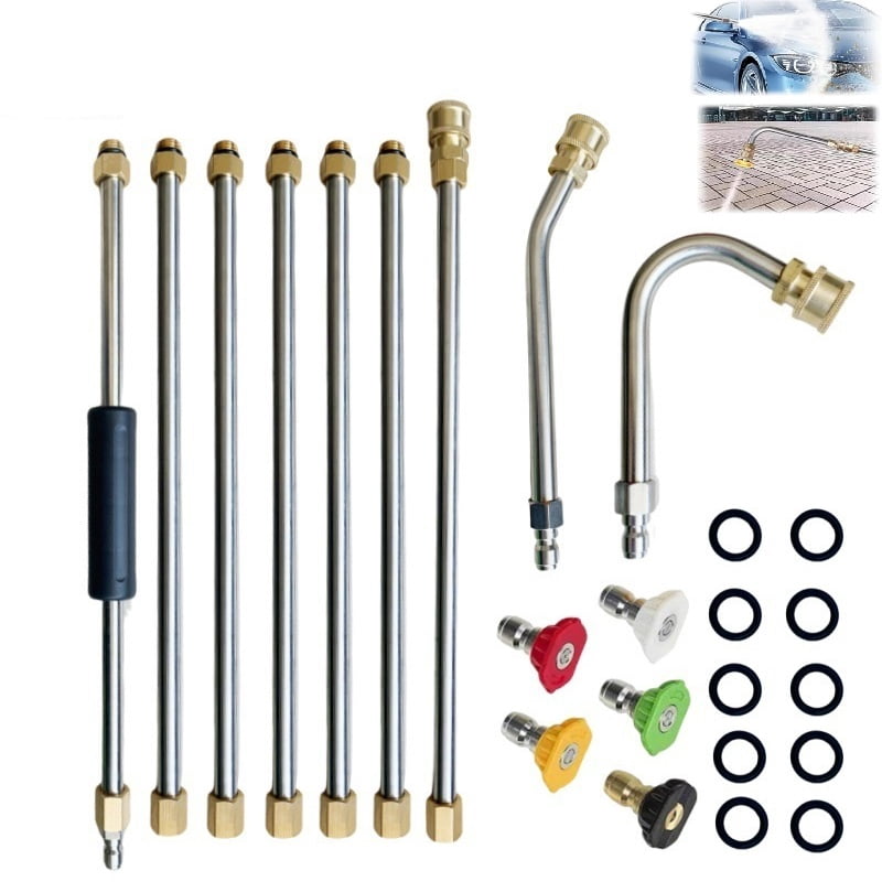 Gutter Cleaning Pressure Washer Extension Wand – 5 Spray Nozzle Tips, 2 Curved Rod Attachments, 1/4" Quick Connect, 4000 PSI(RL 9 PCS)
