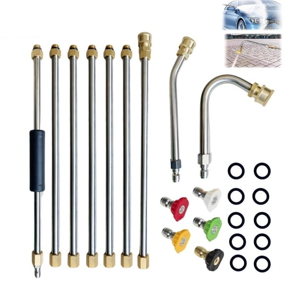 Gutter Cleaning Pressure Washer Extension Wand  5 Spray Nozzle Tips, 2 Curved Rod Attachments, 1/4" Quick Connect, 4000 PSI(RL 9 PCS)