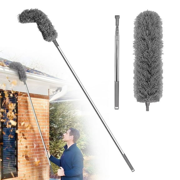 Gutter Cleaning Tool From Ground Adjustable Gutter Cleaner Rain Gutter Brush Detachable Telescopic Pole Bendable Hard To Reach Leaves Debris