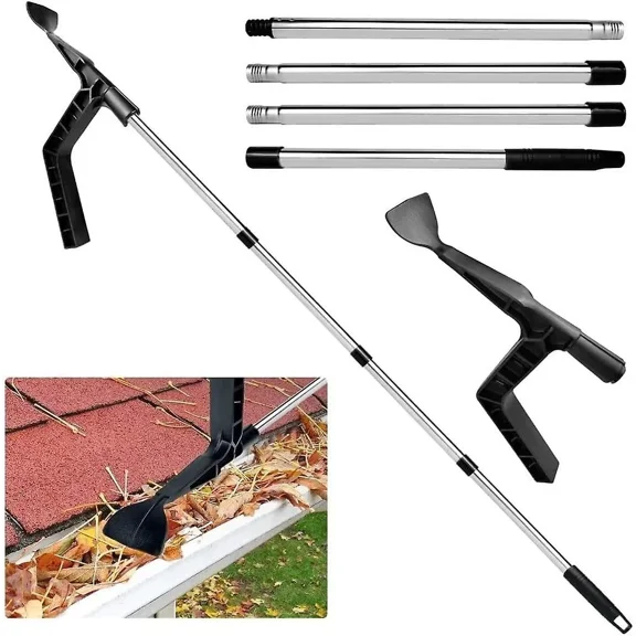Gutter Cleaning Tool Roof Gutter Cleaner With 70.8in Telescopic Extendable Pole, Detachable Cleaning Scraper Tool Roofing Guard Cleaner Tool For Clean