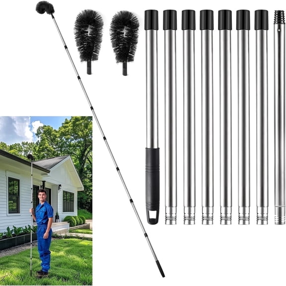 10.5 FT Gutter Cleaning Tool, Adjustable Telescopic Cleaner with Brush for Removing Leaves and Debris