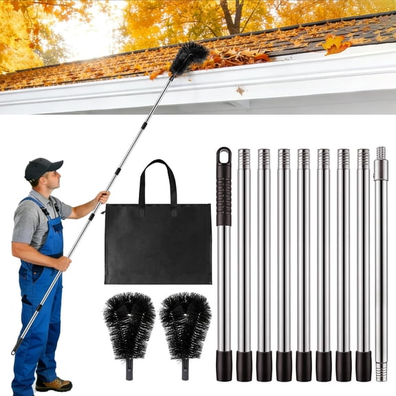 Gutter Cleaning Tools from The Ground - 12.7FT Long Adjustable gutter Cleaner & Brush, No Ladder Needed | Gutter Clean Out Tool Makes it Easy To Clean Leaves, Branches And Debris from Gutters