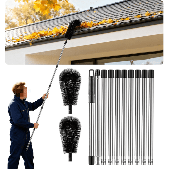 Gutter Cleaning Tools from The Ground - 12.7FT Long Adjustable gutter Cleaner & Brush, No Ladder Needed | Gutter Clean Out Tool Makes it Easy To Clean Leaves, Branches And Debris from Gutters