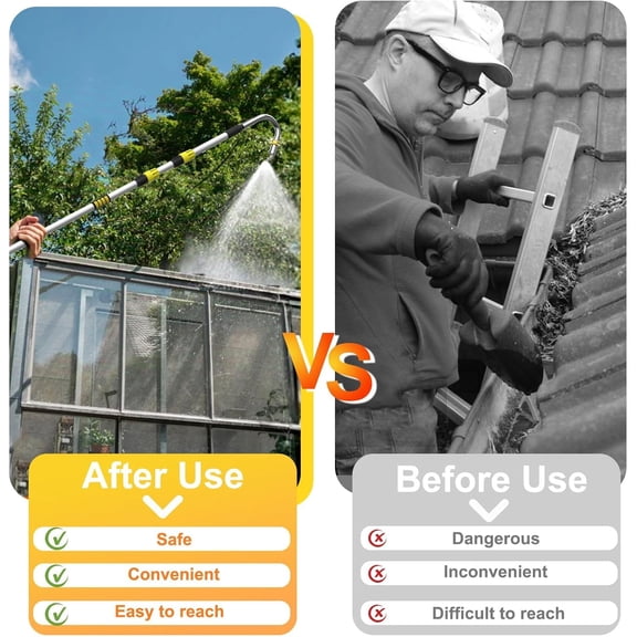 Gutter Cleaning Tools from The Ground, 24FT Reach Rain Cleaner with Bendable Wand and Quick Connect Adapter for Garden Hose$$Garden & Patio