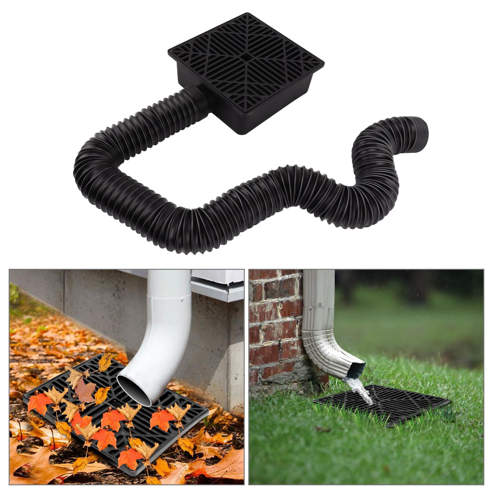 Gutter Downspout Extension, Black Catch Basin Downspout Extension For
