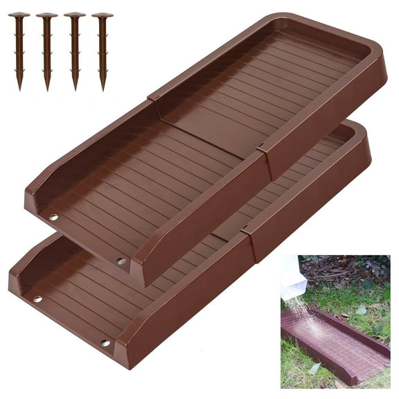 Gutter Downspout Splash Block, 2 Pack Rain Gutter Downspout Extension, 24" Gutter Drainage System with 4 Fixing Nails, Fixable Downspout Extender for Rainwater Diversion & Foundation Protection