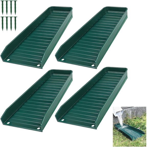 Gutter Downspout Splash Block, 4 PCS Rain Gutter Guard Downspout Extensions, 16" Drain Gutter Guard Diverter Fixable Rainwater Drainage to Protect House Foundations, Foundation Water Diverter, Green