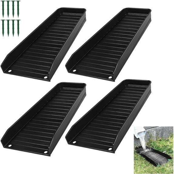 Gutter Downspout Splash Block, 4 PCS Rain Gutter Guard Downspout Extensions, 16" Drain Gutter Guard Diverter Fixable Rainwater Drainage to Protect House Foundations, Foundation Water Diverter, Black