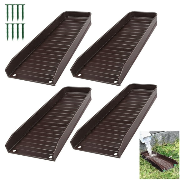 Gutter Downspout Splash Block, 4 PCS Rain Gutter Guard Downspout Extensions, 16" Drain Gutter Guard Diverter Fixable Rainwater Drainage to Protect House Foundations, Foundation Water Diverter, Brown
