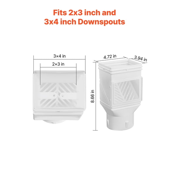 Gutter Downspouts,Downspout Diverter Rainwater Collection System Fits for 2x3 or 3x4"Standard Inlet&4"Outlet,Flexible Rain Water Barrel Kit with Mesh Screen&Transparent,White