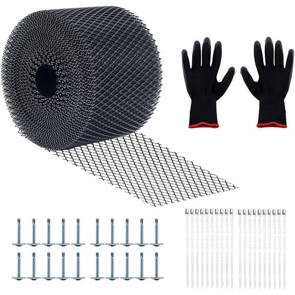 Gutter Guard 5 inchx100 Feet Roll with Fixed Cable and Self-Tapping Screws,Leaf Filter Gutter Protection Roll Aluminum Gutter Guards Mesh for Leaves, Twigs, Branches Black