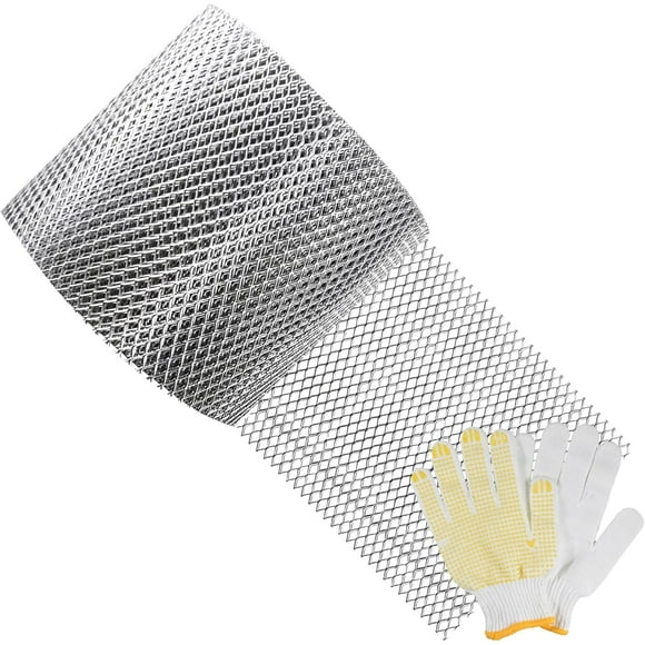Gutter Guard Mesh Roll 5 Inch x 42.5 Feet, Aluminum Gutter Leaf Guards Protection Gutter Mesh Roll Sliver Leaf Guards for Gutters with Gloves Rain Gutter Leaf Guard Mesh