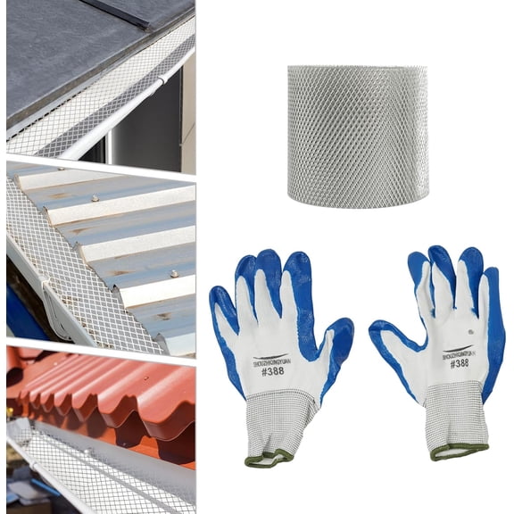 Gutter Guard Mesh with Gloves,Square Fine Hole Gutter Guard for Drains Sewers Home Kitchen (6 Inch x 50 Ft), Silver