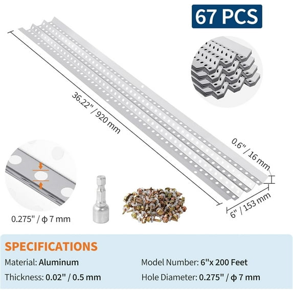 Gutter Guard,Metal Drainage Ditch Waterproof Mesh Sheet,5 Inch Width,17 PCS 50 Feet Total Length,0.275'' Hole Diameter & 0.02''Thick Fits Any Roof or Gutter Type