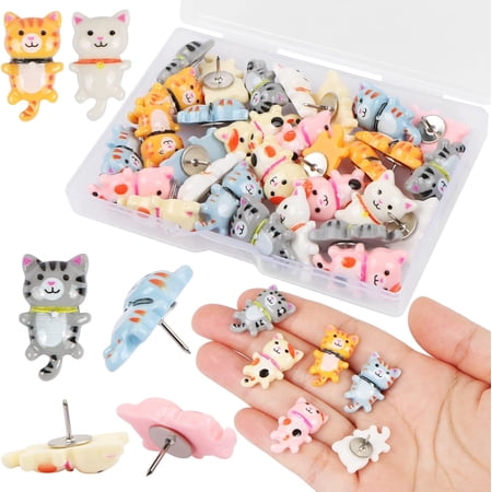 Guuyoo Colorful Cat Resin Push Pins, 30 Piece