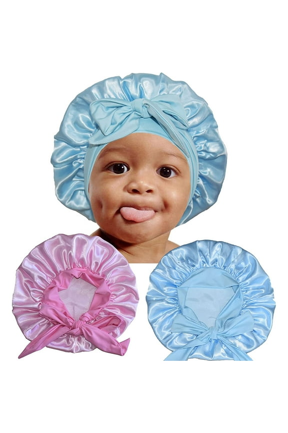 Unisex Baby Bonnet, Silky Satin, Adjustable Size, Soft Wide Band, Pink