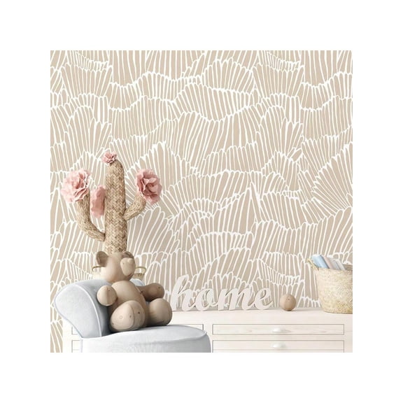 Guvana Beige Peel and Stick Wallpaper Boho Beige and White Contact Paper Modern Striped Self Adhesive Waterproof Wall Paper for Bathroom Bedroom Decor Removable Temporary Rv Wallpaper Roll 17.3590