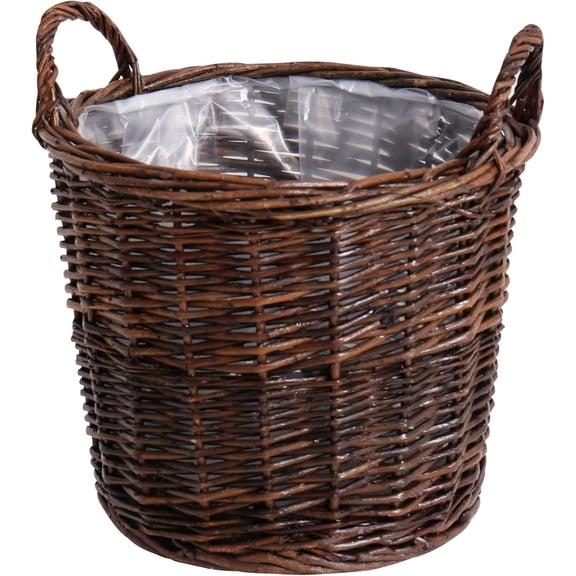 Guvpev 10" Handwoven Red Willow Planter Basket with Waterproof Liner, Decorative Wicker Flower Pot Holder for Indoor Plants, Modern Farmhouse Home Decor, Medium