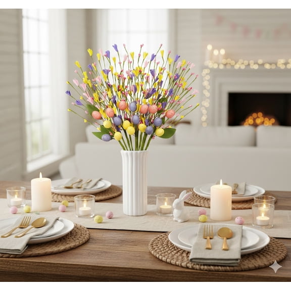 Guvpev 10PCS Easter 15 Inch Decorations Eggs Berry Stems Spring Artificial Picks Decor for Home Table Vase Centerpiece