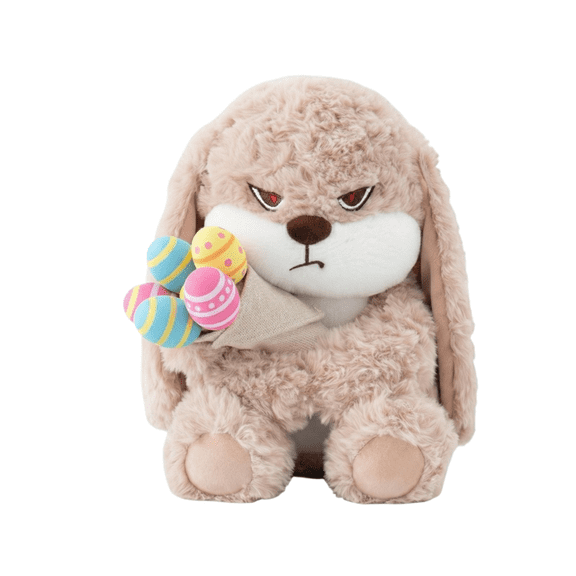Guvpev 11.4" Grumpy Bunny Stuffed Animal – Angry Rabbit Plush Toys with Removable Easter Eggs Plush Bouquet, Ultra Soft & Interactive Cuddly Toy, Perfect Birthday, Easter Decor, Graduations Gifts
