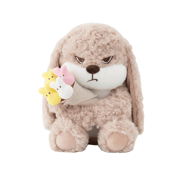 Guvpev 11.4" Grumpy Bunny Stuffed Animal – Angry Rabbit Plush Toys with Removable Peep Plush Bouquet, Ultra Soft & Huggable Bunny Cuddly Toy Gift for Birthday & Easter Decor