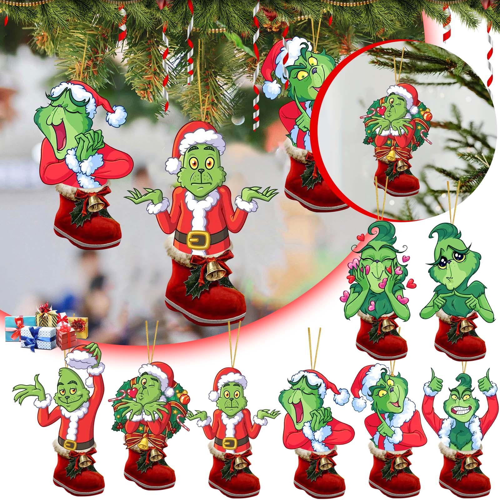 Guvpev 11Pcs Grinch Christmas Tree Decoration Gifts Elf Christmas
