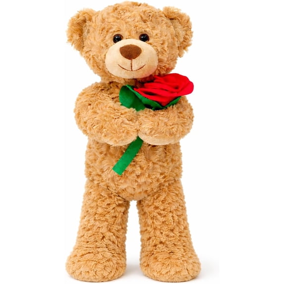 Guvpev 12" Brown Teddy Bear Plush with Rose, Romantic Stuffed Animal Plushies Toy for Wife, Girlfriend, Mom, Valentine’s Day, Anniversary & Graduation Gifts