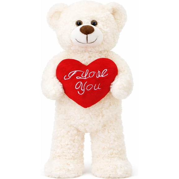 Guvpev 12" Teddy Bear Plush with Red Heart, Soft and Cuddly Romantic White Teddy Bear Stuffed Animal Gift for Valentine's Day, Anniversary, Graduation, Mom, Wife, Girlfriend
