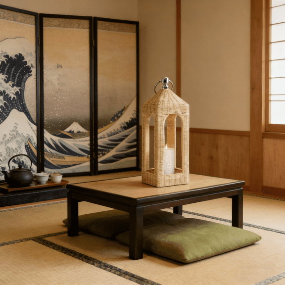 Guvpev 13.78" Caleb Rattan Lantern - Hand-Woven Arched Candle Holder with Metal Ring - Coastal Farmhouse Decor & Housewarming Gift