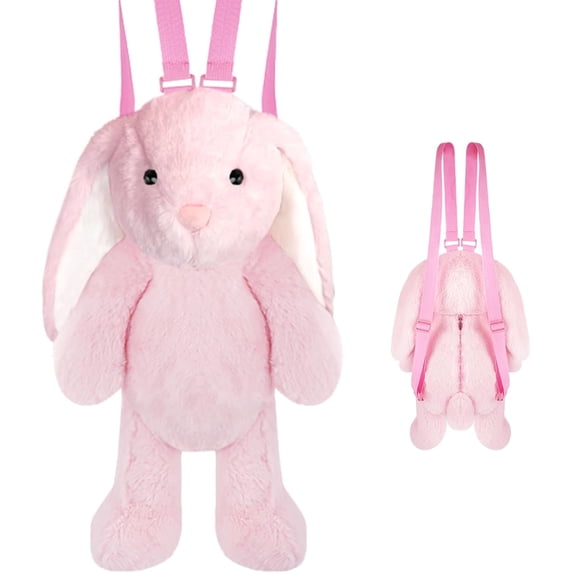 Guvpev 15.7" Pink Bunny Plush Backpack, Cute 3D Rabbit Stuffed Animal Daypack with Adjustable Straps, Soft Huggable Shoulder Bag, Perfect Back to School Gift & Birthday Surprise