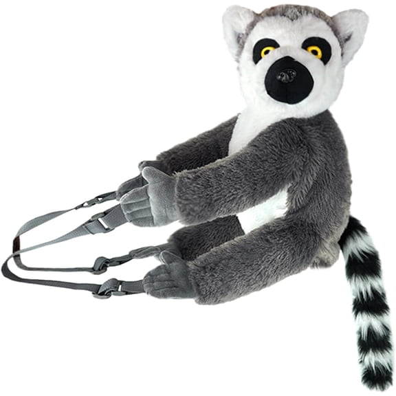 Guvpev 15.7" Soft Plush Ring-Tailed Lemur Backpack, 3D Stuffed Animal Daypack with Adjustable Shoulder Straps, Realistic Huggable Toy Bag, Unique Back to School & Birthday Gift