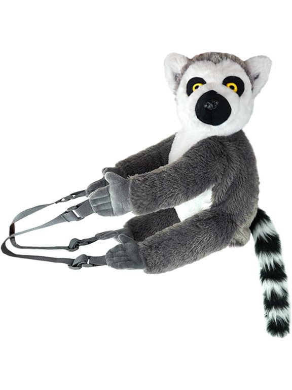 15.7" Soft Plush Ring-Tailed Lemur Backpack, 3D Stuffed Animal Daypack with Adjustable Shoulder Straps, Realistic Huggable Toy Bag, Unique Back to School & Birthday Gift