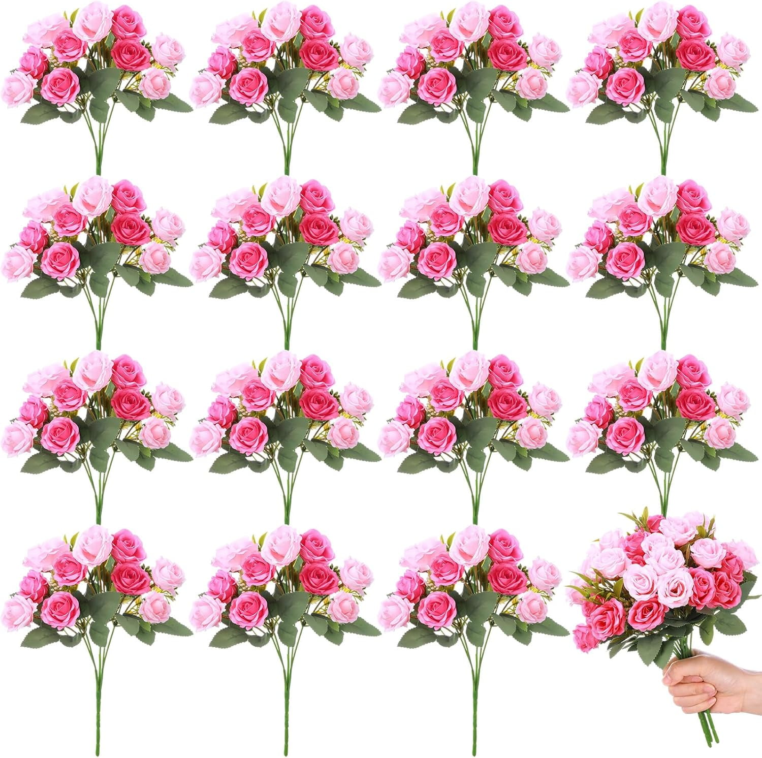 Mini Roses Boquet Guvpev 16 Bunches Artificial Mini Rose Bouquet (12 Inch) - Fake Silk ...