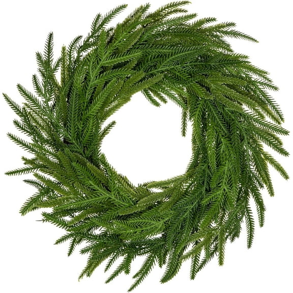 Guvpev 16" Real Touch Norfolk Pine Wreath for Front Door Small Artificial Winter Pine Plant Greenery Christmas Wreath for Front Door Window Walls Xmas Decor Indoor Outdoor Home Decoration