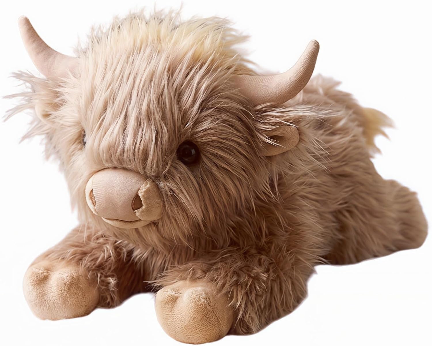 Guvpev 16" Weighted Highland Cow Stuffed Animal, Soft Shaggy Cow Plush Toy for Anxiety Relief and Sensory Comfort, Cuddly Farmhouse Cow Plush Pillow, Unique Birthday Gift