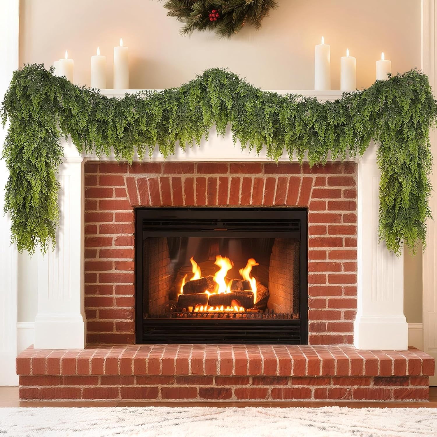Guvpev 16FT Artificial Cedar Christmas Garland, Real Touch Christmas ...