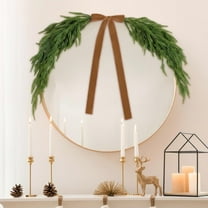 Guvpev 2.6FT Christmas Mirror Garland Artificial Norfolk Pine Swag for Mirror with Light Brown Velvet Bow Faux Greenery Garlands Christmas Wreath for Xmas Home Door Mailbox Indoor Fireplace Decor