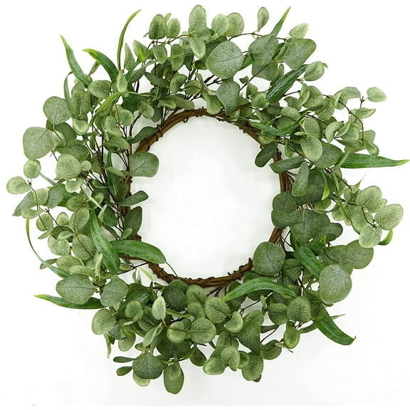 Guvpev 20'' Eucalyptus Wreath for Front Door Artificial Spring Summer Wreath with Large Willow Leaf for Farmhouse Wall Window Outdoor Indoor Wedding Party Home Decor