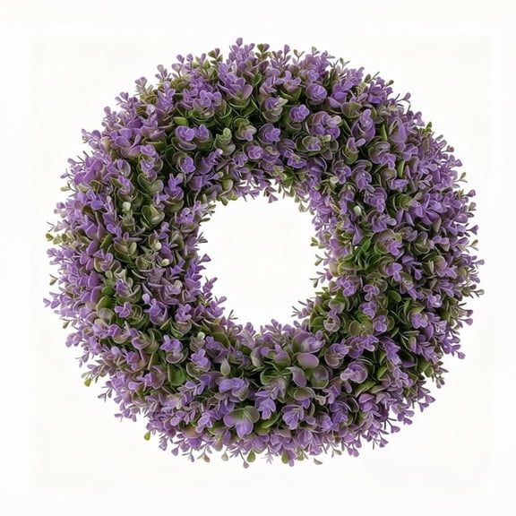 Guvpev 20 Inch Foldable Fake Plants Eucalyptus Leaf Wreath - Artificial Greenery for Front Door, Spring/Summer Decor, Easy Storage Hanging Wreath(Purple)