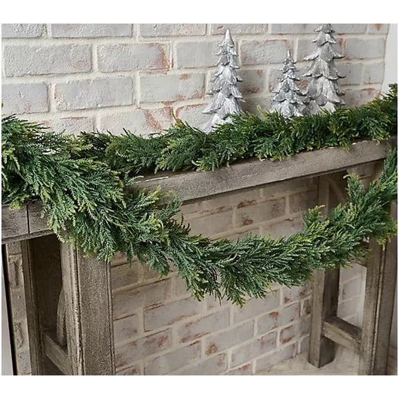 Guvpev 2025 Christmas Cedar Garland Set of 2 - 6' Green Decorative Cedar Garlands for Mantel, Table Centerpiece, Porch, Christmas Decorations Indoor/Outdoor